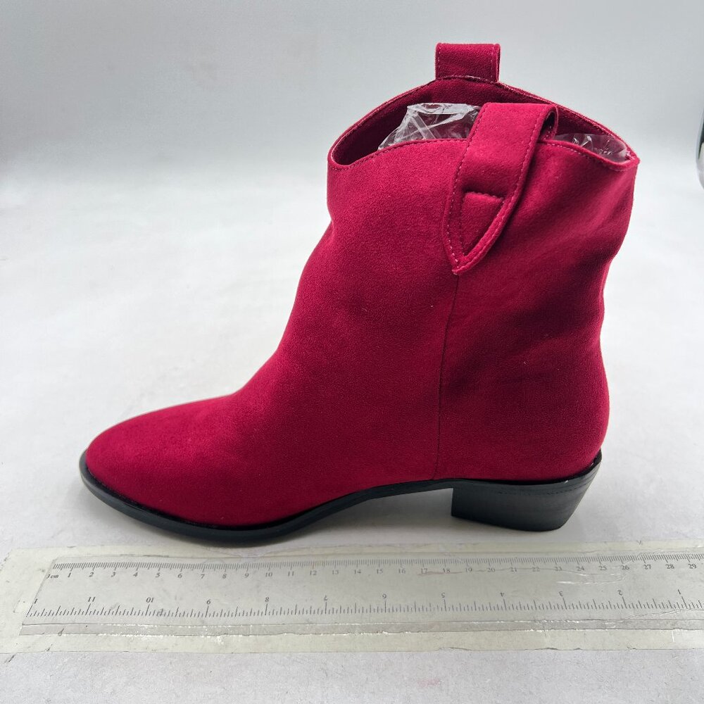 Deep Pink Pointed Toe Low Heel Pull-on Tab Western Ankle Booties Daily Shoes